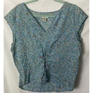 Old Navy Womens XL Blue Floral Top Sleeveless Laced Summer Fairycore Cottagecore